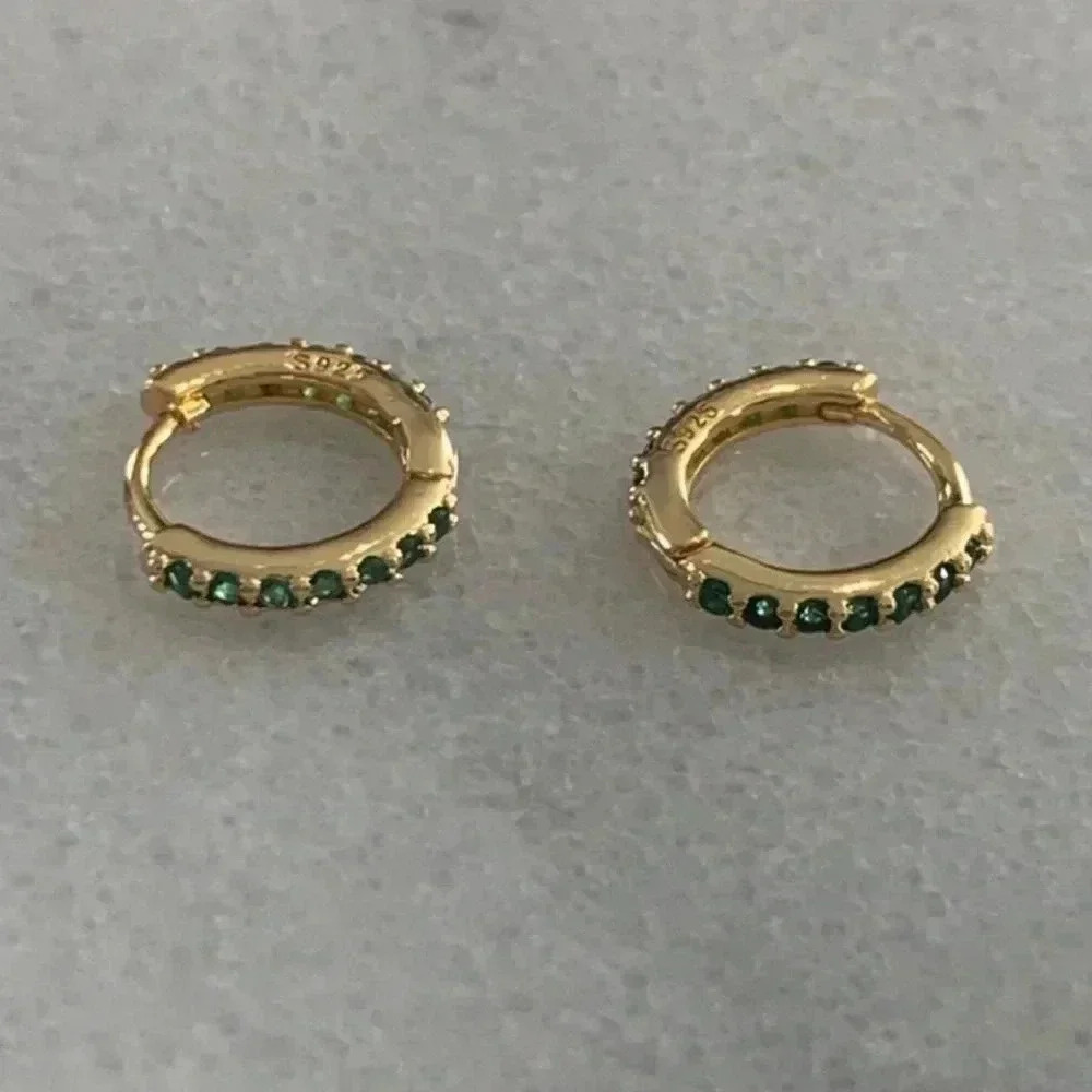 Gold Green Crystal Huggie Hoop Earrings 

Brand New